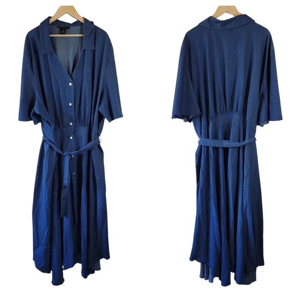 Ashley Stewart Plus Size Blue Denim Button-Up Shirt Dress Sz 34/36 Minimalist - Picture 1 of 12